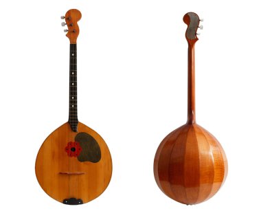 Her iki tarafta - Domra Rus halk üç telli müzik aleti beyaz arka plan üzerinde oval gövdeli