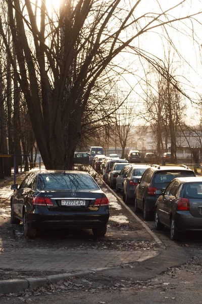 Minsk Bielorussia Marzo 2019 Violazione Del Parcheggio Mercedes Benz Nera — Foto Stock
