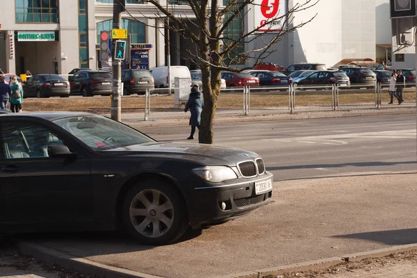Minsk Fehéroroszország Március 2019 Parkolás Megsértése Fekete Bmw Autó Parkolt — Stock Fotó