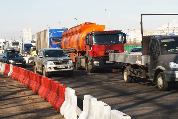 Mińsk Białoruś Marca 2019 Ciężki Korku Drogowego Autostrady Duże Miasta — Zdjęcie stockowe