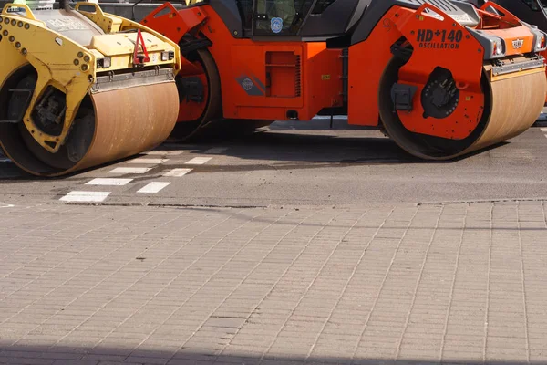 Minsk Bielorrusia Abril 2019 Trabajo Carretera Construcción Mantenimiento Carreteras Trabajos — Foto de Stock