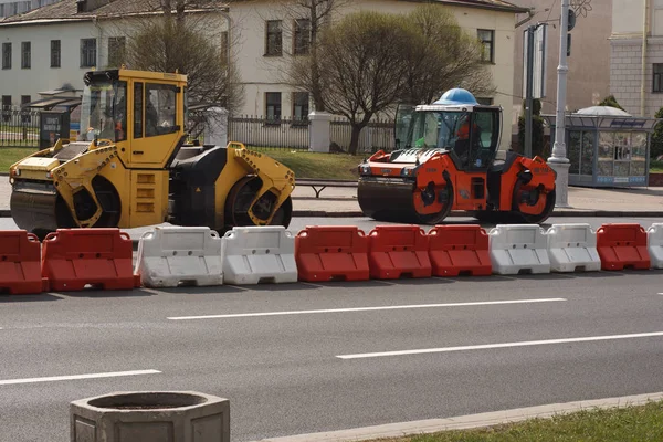 Minsk Bielorrusia Abril 2019 Trabajo Carretera Construcción Mantenimiento Carreteras Trabajos — Foto de Stock