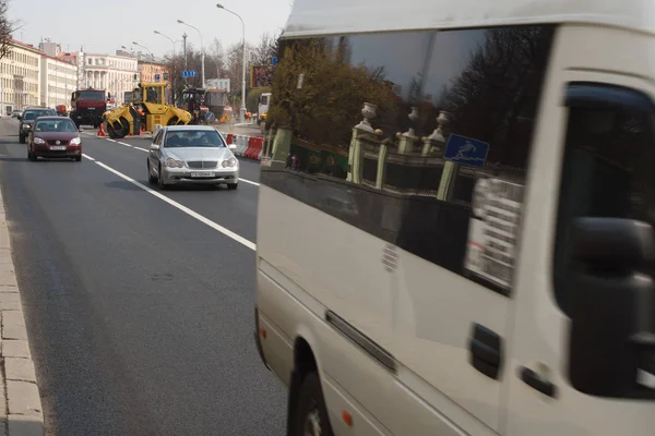 Minsk Bielorrusia Abril 2019 Trabajo Carretera Construcción Mantenimiento Carreteras Trabajos — Foto de Stock