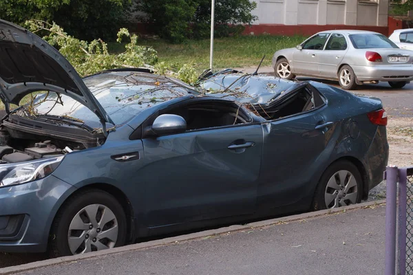 Minsk Belarus Junho 2019 Carro Danificado Cinza Prata Kai Rio — Fotografia de Stock