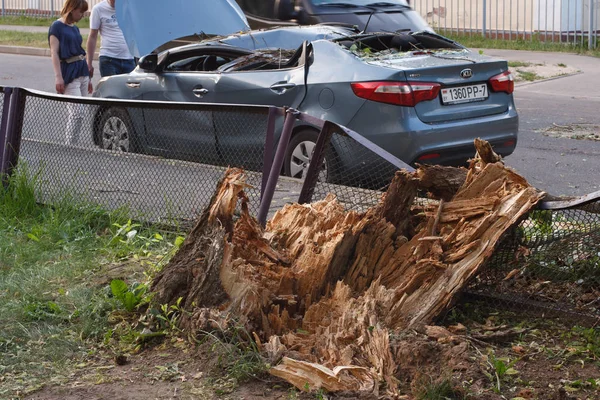 Minsk Belarus Junho 2019 Carro Danificado Cinza Prata Kai Rio — Fotografia de Stock