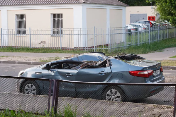 Minsk Belarus Haziran 2019 Hasarlı Araba Gümüş Gri Kai Rio — Stok fotoğraf