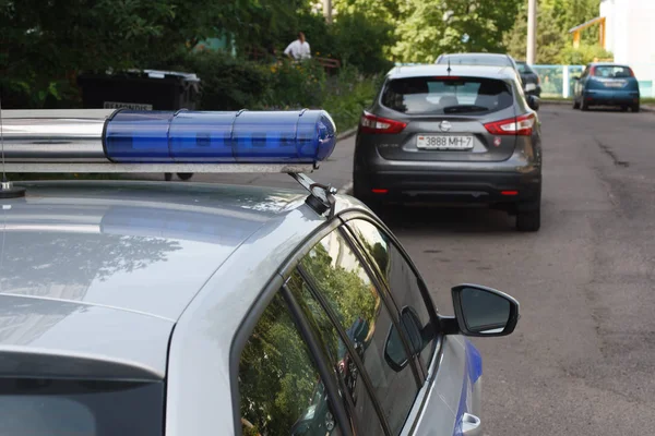 Μινσκ Λευκορωσία Ιουνίου 2019 Αυτοκίνητο Της Αστυνομίας Σταθμευμένο Στο Δρόμο — Φωτογραφία Αρχείου