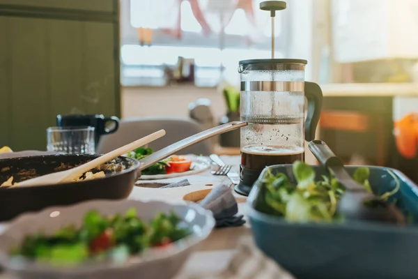 Close Kitchen Table Breakfast Ready Eat — Stock Photo, Image