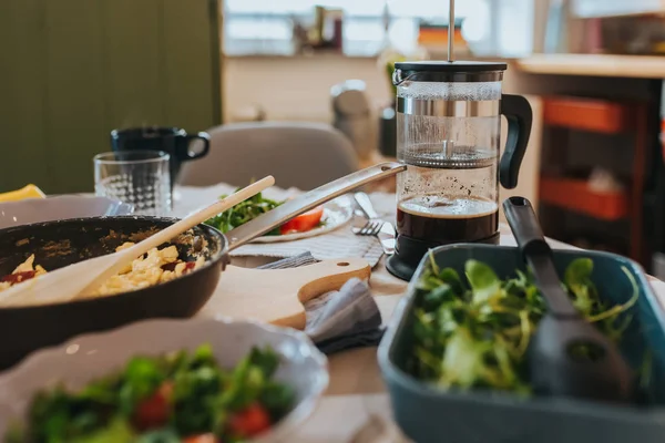 Close Kitchen Table Breakfast Ready Eat — Stock Photo, Image