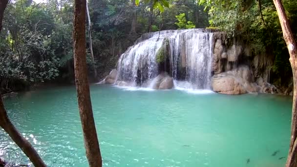 Cachoeira Erawan Parque Nacional Erawan Kanchanaburi Tailândia — Vídeo de Stock