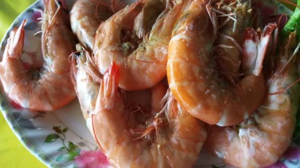 Cuisine Food Cooked Shrimps White Plate — Stock Video