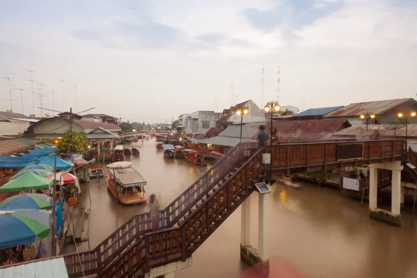 Pływających Rynku Nocy Samut Songkhram Amphawa Tajlandia — Zdjęcie stockowe