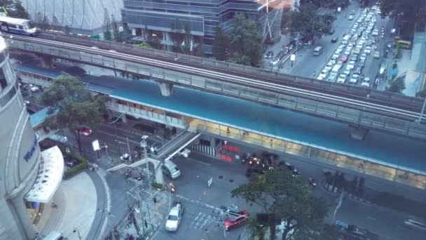 Tajlandia Bangkok Sie 2018 Lotu Ptaka Widok Kolejki Bts Skytrain — Wideo stockowe