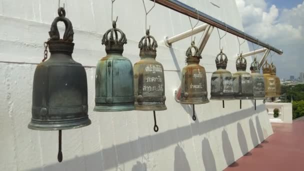 Visí Zvony Chrámu Golden Mountain Chrámu Bangkoku Thajsko — Stock video