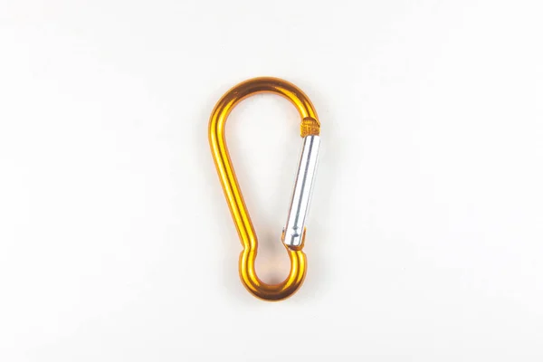 Yellow carabiner isolated white background