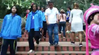 İnsanlar Chiang mai, Tayland Tay tapınağında ejderha merdiven girişinde yürüyüş
