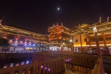 Eski Yuyuan kasabası geceleri, Şangay Çin