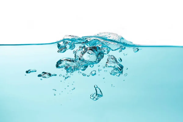 Luftblase Und Wasserspritzer Wasserspritzer Isoliert Auf Weißem Und Blauem Hintergrund Stockbild