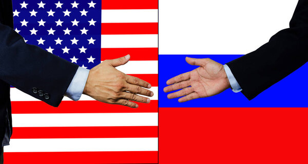 A business man shake each other hand, USA and Russia