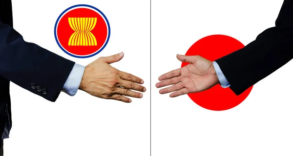 Ein Unternehmer Schüttelt Einander Die Hand Aec Und Japan — Stockfoto