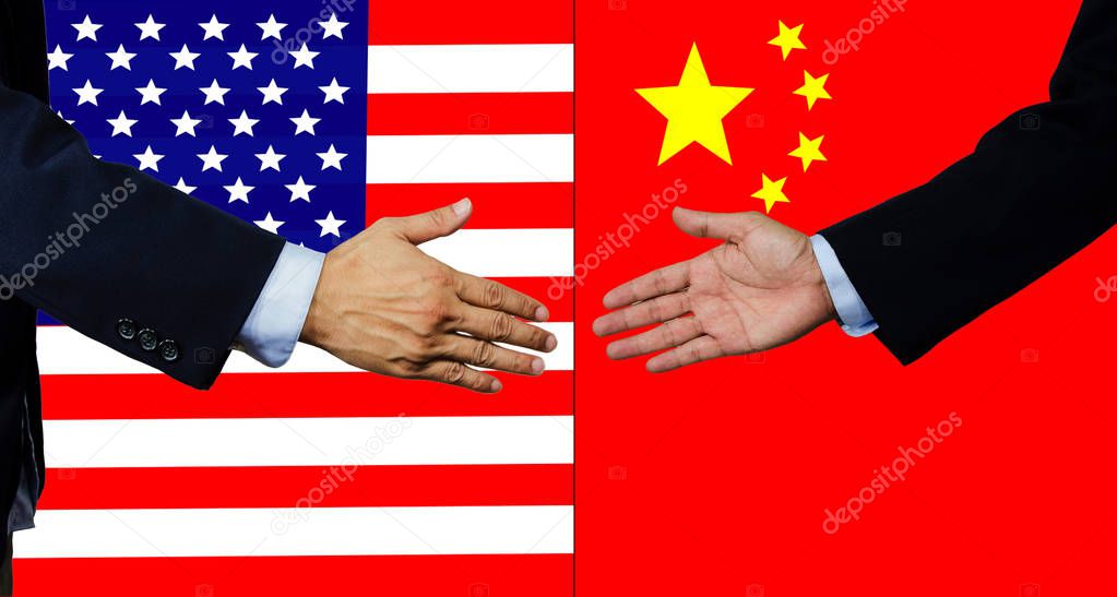 A business man shake each other hand, China and USA
