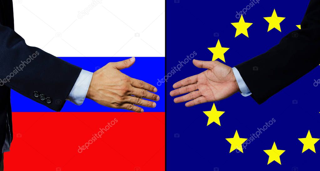 A business man shake each other hand, Russia and EU