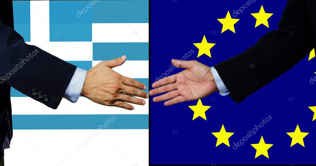 A business man shake each other hand, Greece and EU