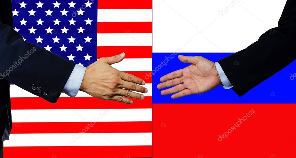 A business man shake each other hand, USA and Russia