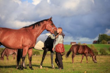 Kızıl Körfez Arap atı bir kızla