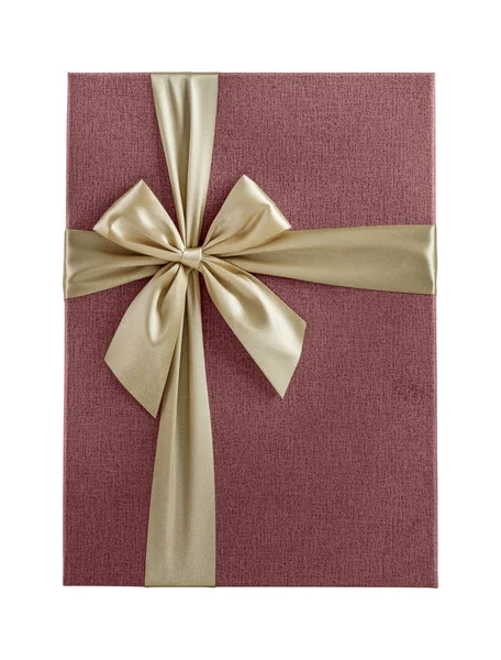 Caixa Presente Rosa Vista Superior Com Fita Dourada Isolada Fundo — Fotografia de Stock