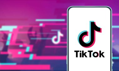İnternette popüler bir sosyal ağ olan TIK TOK logosuna sahip akıllı telefon. ABD, Kanada, 27 Kasım 2020