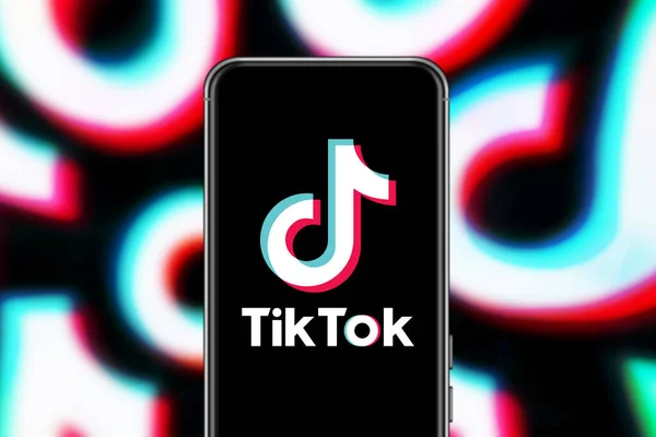 Smart Phone Tik Tok Logo Which Popular Social Network Internet — Stock Fotó