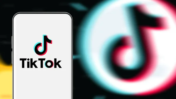 Smart Phone Tik Tok Logo Which Popular Social Network Internet — Stok Foto