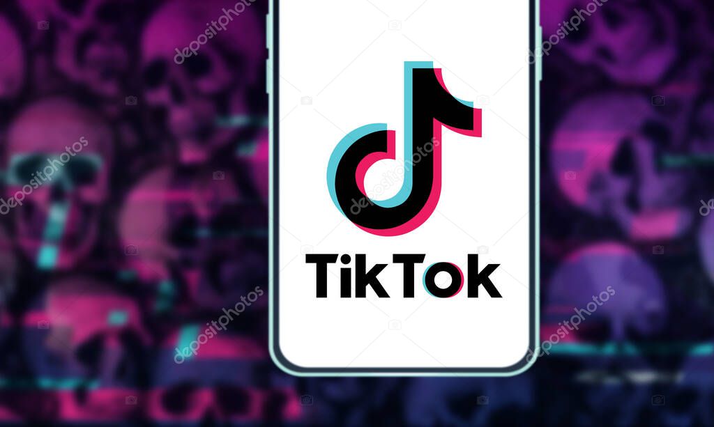 Smart phone with TIK TOK logo, which is a popular social network on the internet.United States, Canada, Wednesday, November 27, 2020