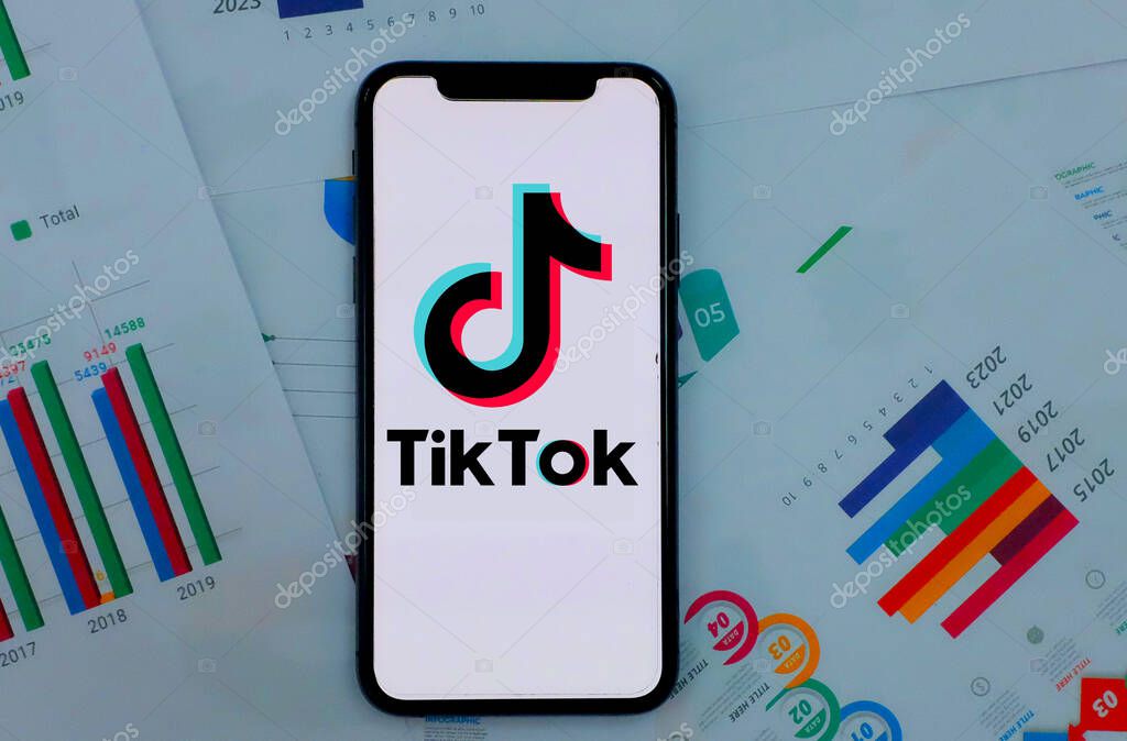 Smart phone with TIK TOK logo, which is a popular social network on the internet.United States, Canada, Wednesday, November 27, 2020