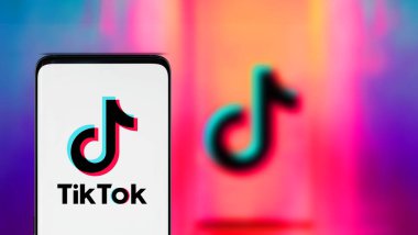 İnternette popüler bir sosyal ağ olan TIK TOK logosuna sahip akıllı telefon. ABD, 27 Kasım 2020 Çarşamba