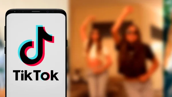 Smart Phone Tik Tok Logo Which Popular Social Network Internet — Stok Foto