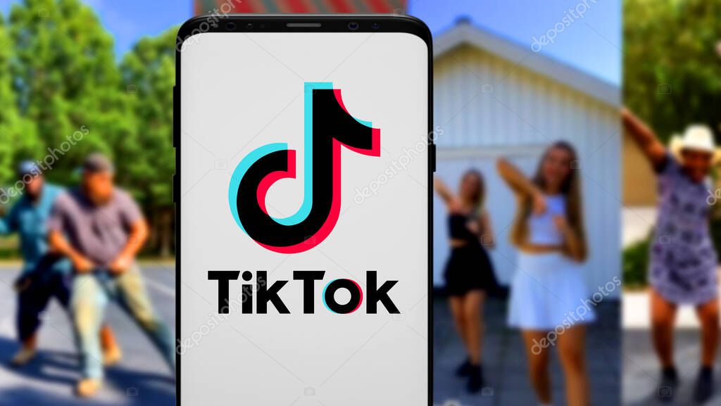 Smart phone with TIK TOK logo, which is a popular social network on the internet.United States, Wednesday, November 27, 2020