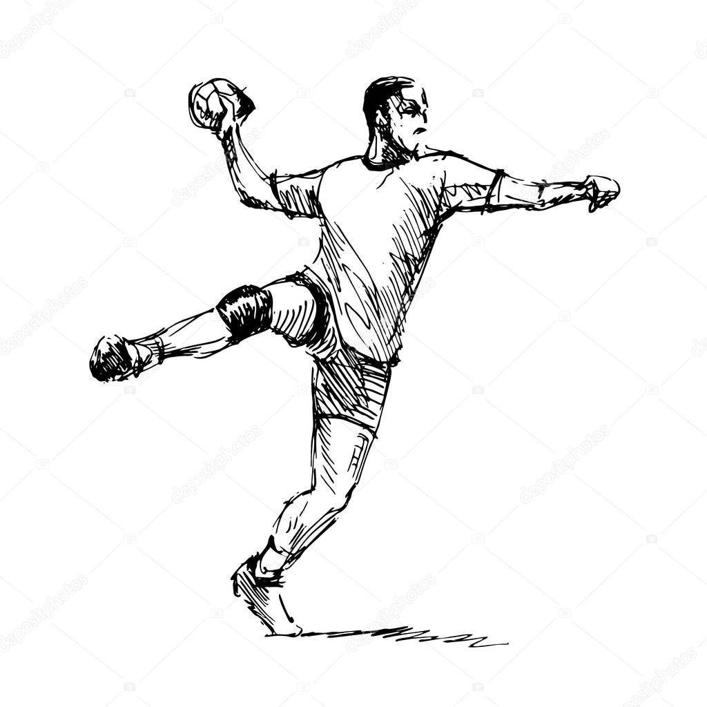 Hand Sketch Handballman. Vector illustration
