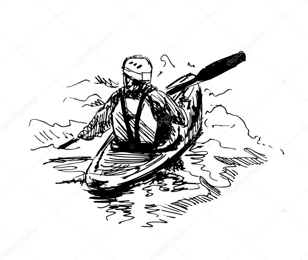 Hand sketch kayaker. Vector illustration