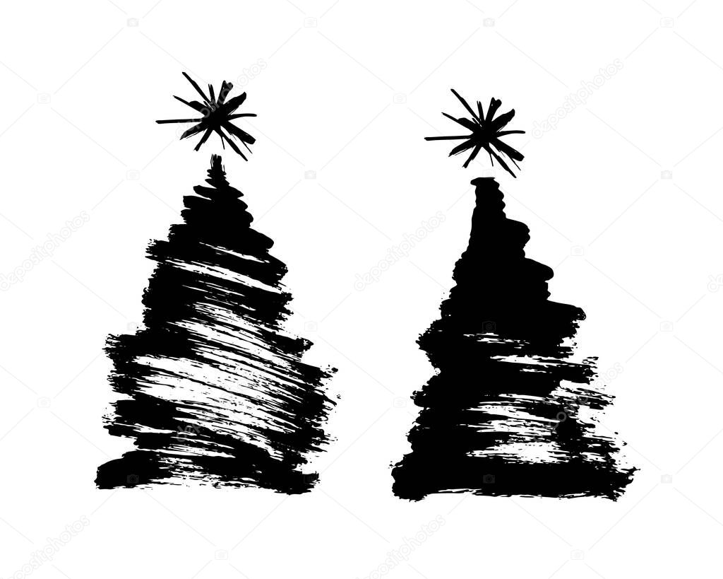 Brush drawing of a Christmas tree. Vector illustration