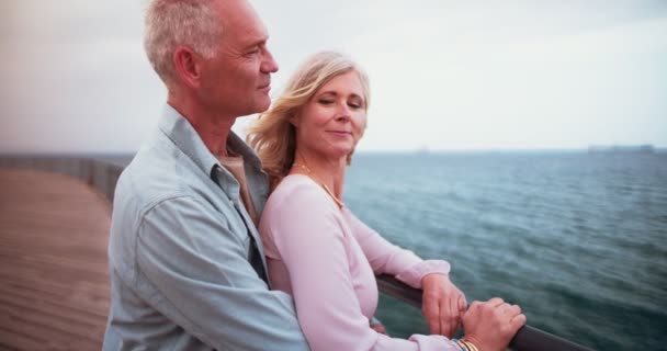 Loving senior couple on a date by the sea — Stock Video