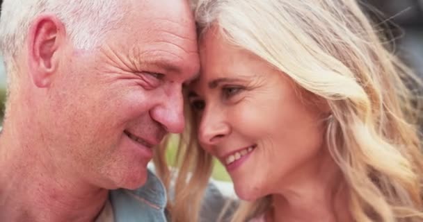 Amar casal sênior sorrindo e olhando nos olhos uns dos outros — Vídeo de Stock