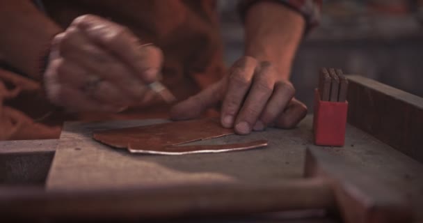 Gros plan du forgeron travaillant sur un morceau de métal en atelier — Video