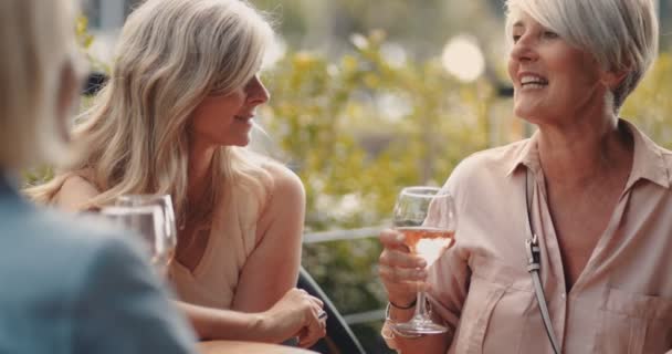 Gelukkige elegante senioren die wijn drinken in Frans restaurant — Stockvideo