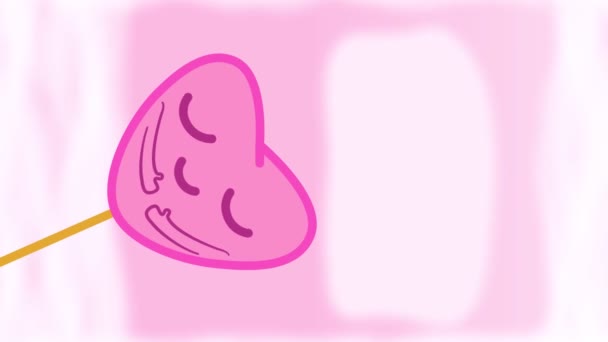Animasi vertikal hati mencintai diri sendiri somogo di latar belakang merah muda dengan awan dengan tempat untuk teks. Salin ruang — Stok Video