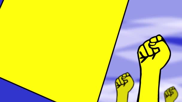 Анимация черная жизнь имеет значение. Кулак на желтом - синем фоне. 2d формат. копировальное пространство — стоковое видео