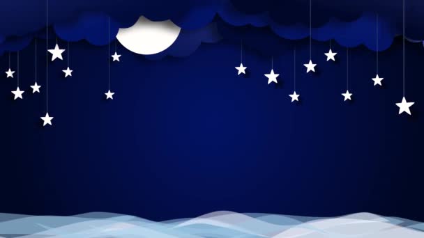 Animované krásné noční pozadí, měsíc, hvězdy a mraky. kopírovat prostor — Stock video