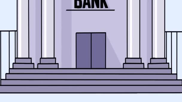 Animatie van bank met geld Zakelijk en financieel concept in 2D rendering — Stockvideo