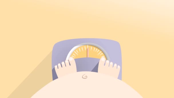 Schleifenanimation von Übergewicht auf endlos sich drehenden Waagen mit Kopierraum. Gesundheitskonzept, Ich-Perspektive — Stockvideo